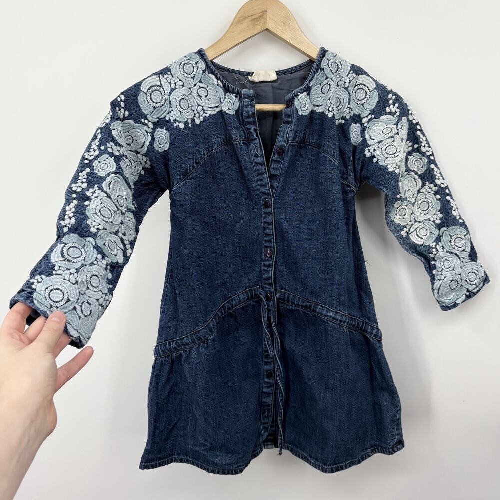 Tuchinda Dress Girls 5 Years Denim Embroidered Boho Retro Artisan Party Cotton